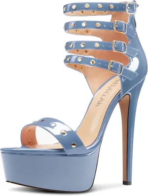 HEUIVZAR Womens Platform Stiletto High Heel Peep Open Toe Sandals Ankle Strap Zipper Buckle Party Gladiator Patent Leather Summer Shoes