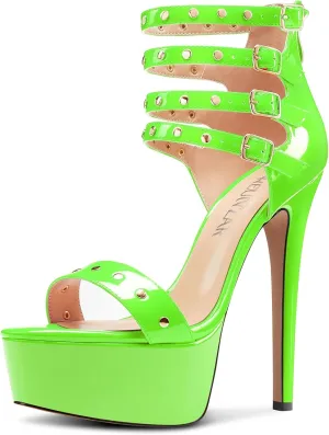 HEUIVZAR Womens Platform Stiletto High Heel Peep Open Toe Sandals Ankle Strap Zipper Buckle Party Gladiator Patent Leather Summer Shoes