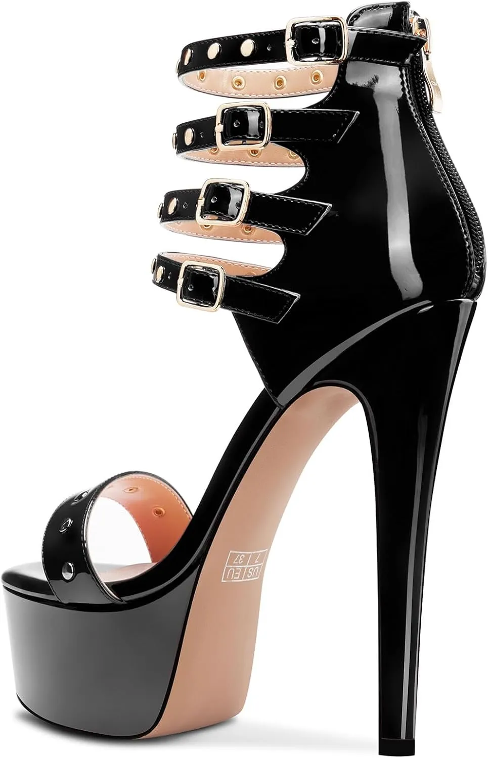 HEUIVZAR Womens Platform Stiletto High Heel Peep Open Toe Sandals Ankle Strap Zipper Buckle Party Gladiator Patent Leather Summer Shoes