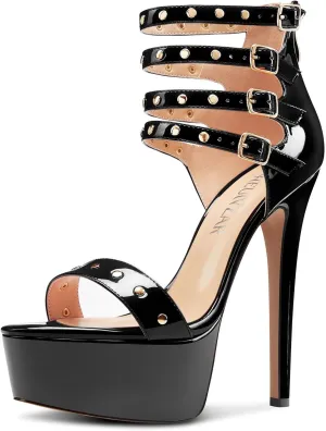 HEUIVZAR Womens Platform Stiletto High Heel Peep Open Toe Sandals Ankle Strap Zipper Buckle Party Gladiator Patent Leather Summer Shoes