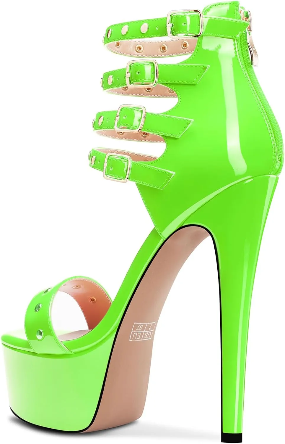 HEUIVZAR Womens Platform Stiletto High Heel Peep Open Toe Sandals Ankle Strap Zipper Buckle Party Gladiator Patent Leather Summer Shoes