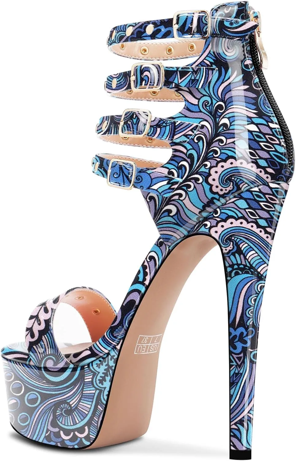 HEUIVZAR Womens Platform Stiletto High Heel Peep Open Toe Sandals Ankle Strap Zipper Buckle Party Gladiator Patent Leather Summer Shoes