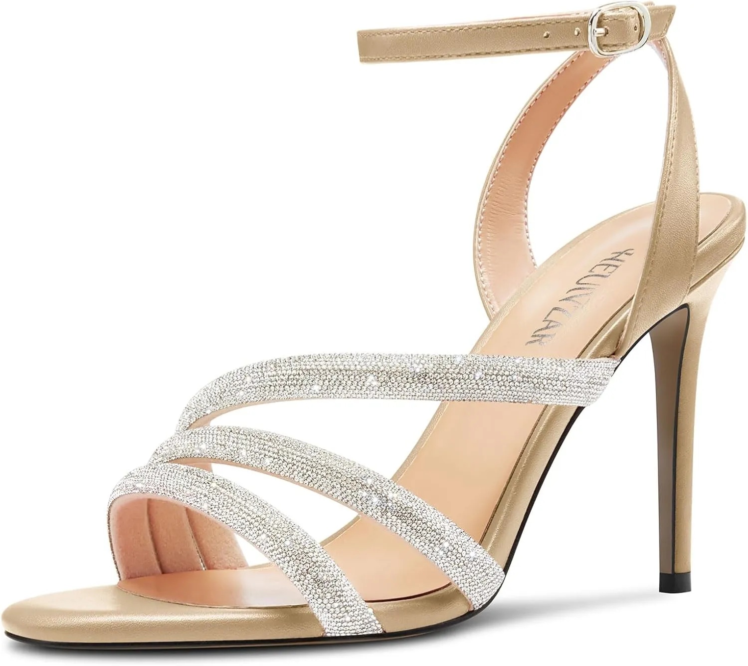 HEUIVZAR Womens Stiletto High Heel Open Toe Ankle Strap Rhinestone Crystal Sandals Prom Party Sexy Gladiator Shoes 3.9 Inches Heels