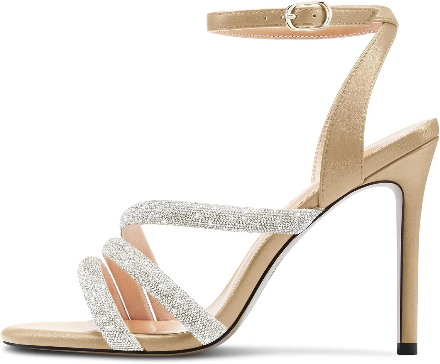 HEUIVZAR Womens Stiletto High Heel Open Toe Ankle Strap Rhinestone Crystal Sandals Prom Party Sexy Gladiator Shoes 3.9 Inches Heels