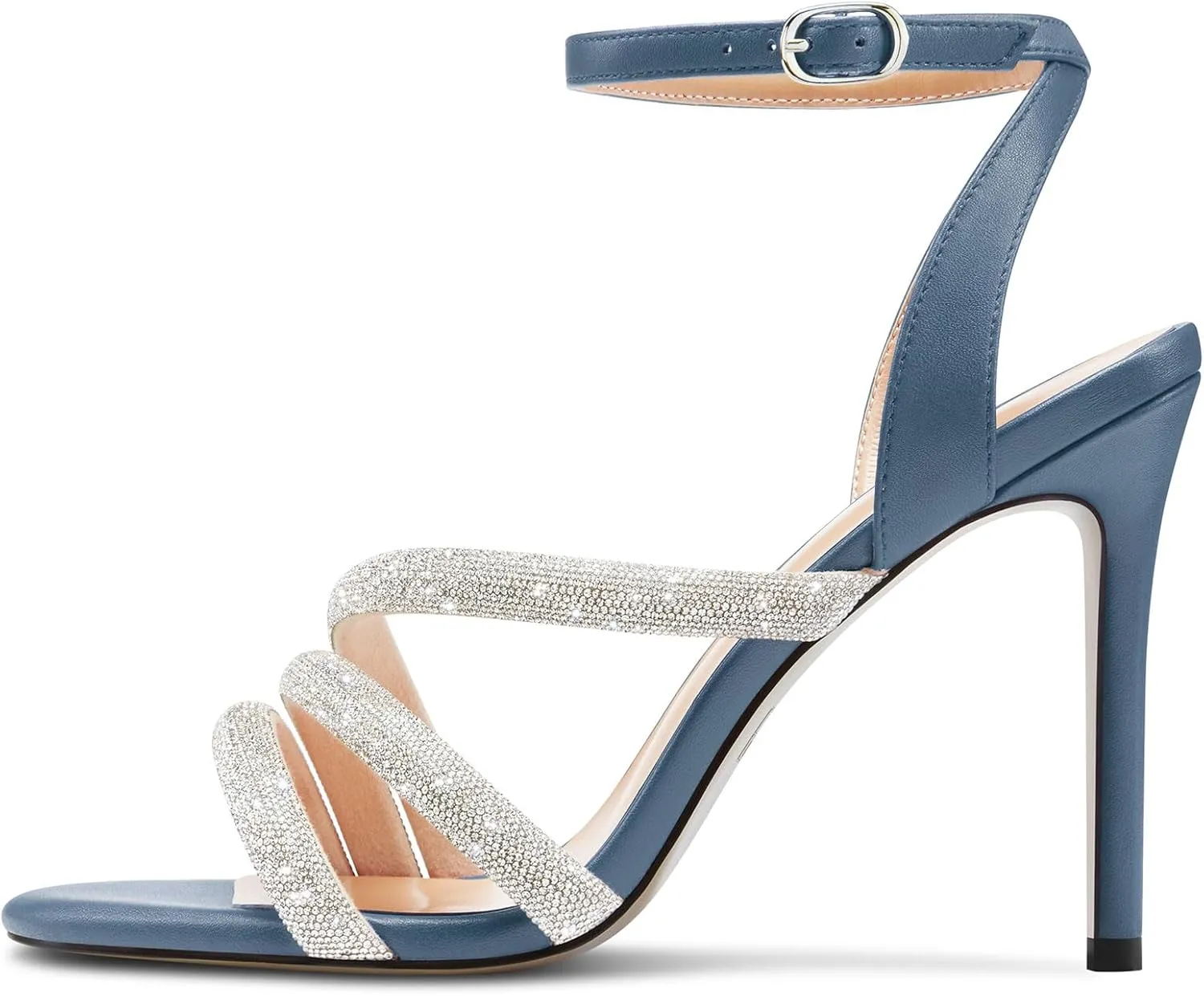 HEUIVZAR Womens Stiletto High Heel Open Toe Ankle Strap Rhinestone Crystal Sandals Prom Party Sexy Gladiator Shoes 3.9 Inches Heels
