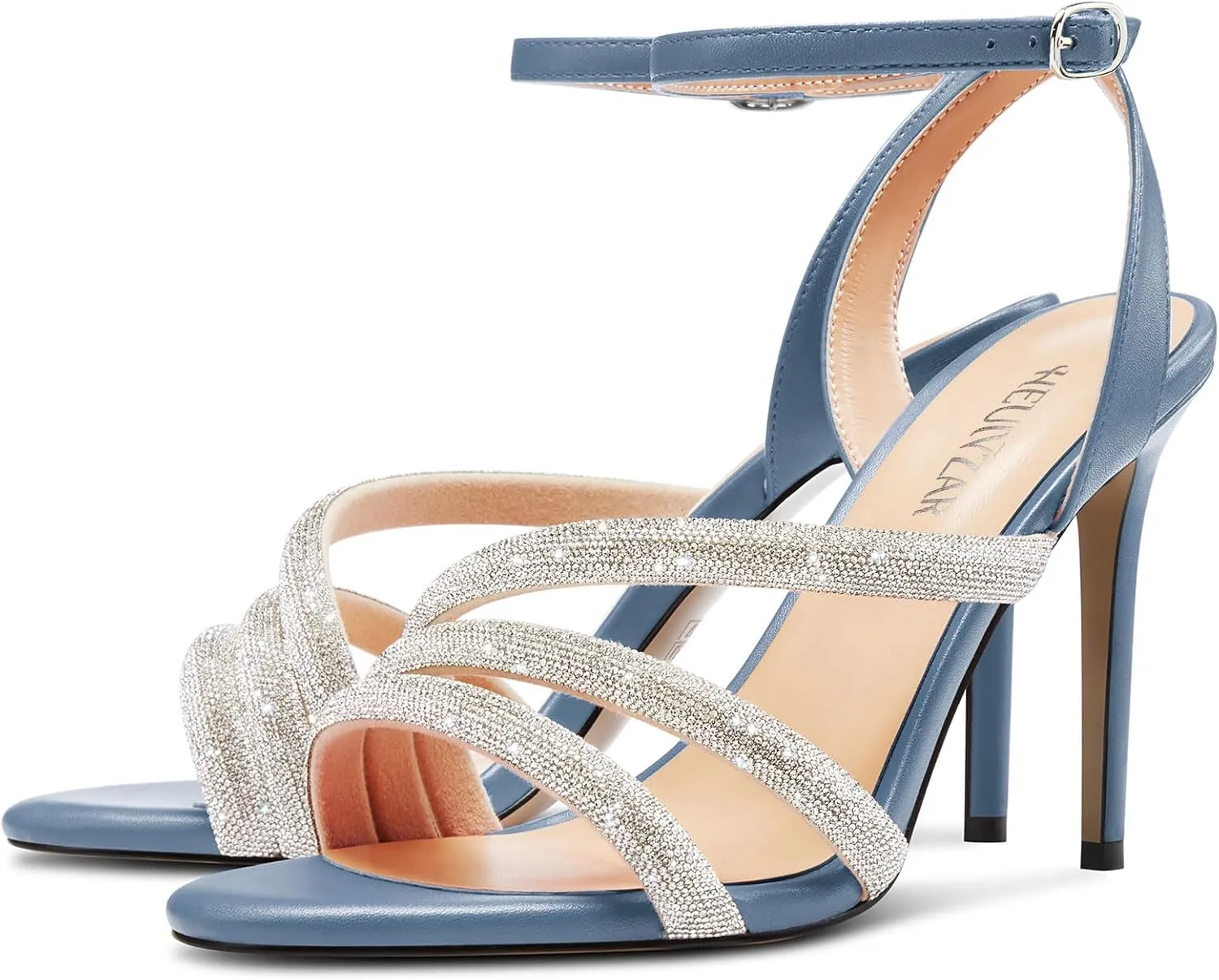 HEUIVZAR Womens Stiletto High Heel Open Toe Ankle Strap Rhinestone Crystal Sandals Prom Party Sexy Gladiator Shoes 3.9 Inches Heels