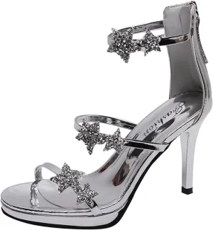 High Heels for Women Crystal Stilettos Heeled Sandals Open Toe Strappy Sexy High Heels Ankle Strap Buckle Heels