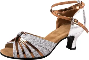 High Heels for Women Latin Dance Shoes Open Toe Heels with Ankle Strap Satin Ballroom Practice Performance Shoes