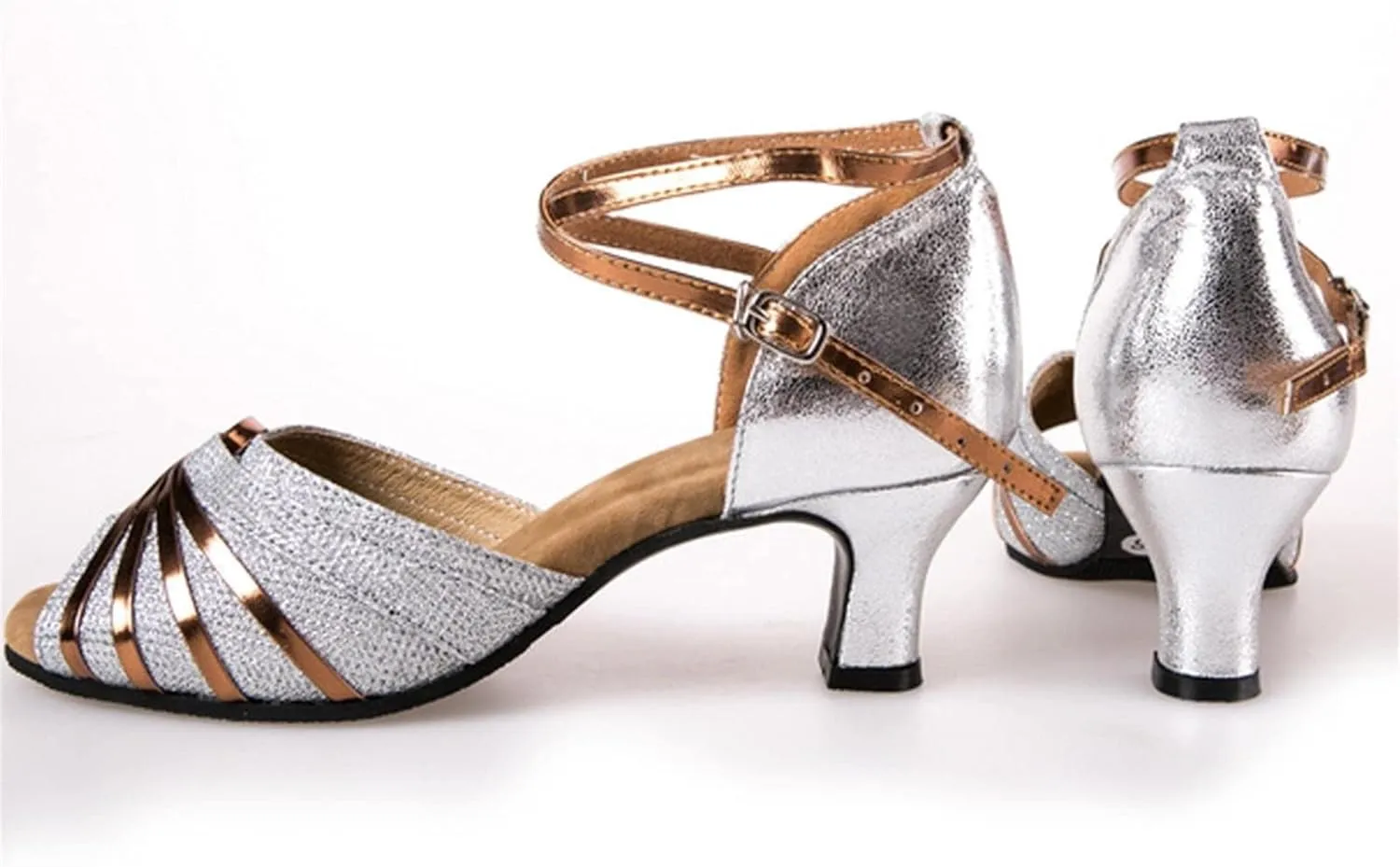 High Heels for Women Latin Dance Shoes Open Toe Heels with Ankle Strap Satin Ballroom Practice Performance Shoes