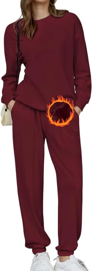 HOTOUCH Fleece Sweatsuit 2 Piece Outfit Winter Sherpa Lined Tracksuit Warm Up Suits Thick Sweatshirt and Sweatpants Sets
