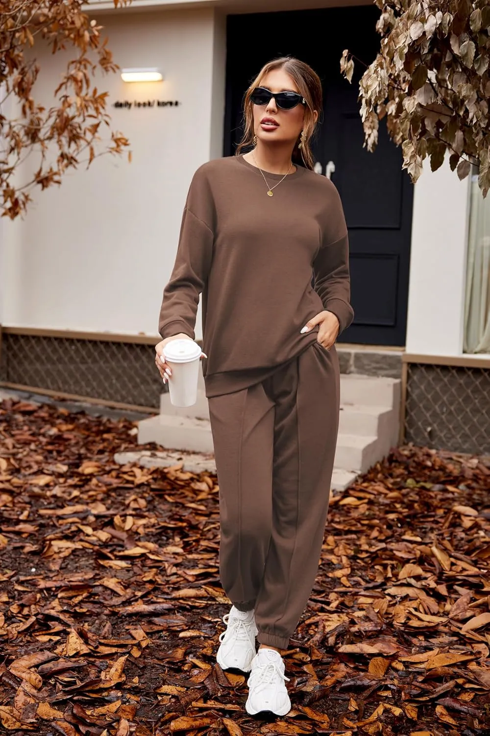 HOTOUCH Fleece Sweatsuit 2 Piece Outfit Winter Sherpa Lined Tracksuit Warm Up Suits Thick Sweatshirt and Sweatpants Sets