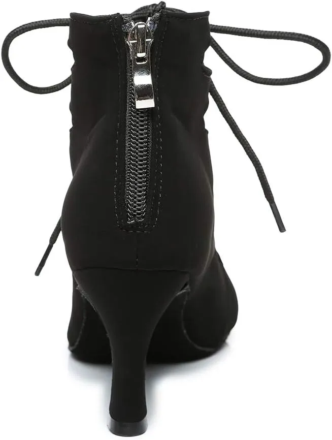 HROYL Women's Open Toe Ankle Dance Boots Latin Salsa Ballrooom Performence Wedding Party Dance Heels,YCL456