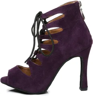 HROYL Women's Open Toe Ankle Dance Boots Latin Salsa Ballrooom Performence Wedding Party Dance Heels,YCL456