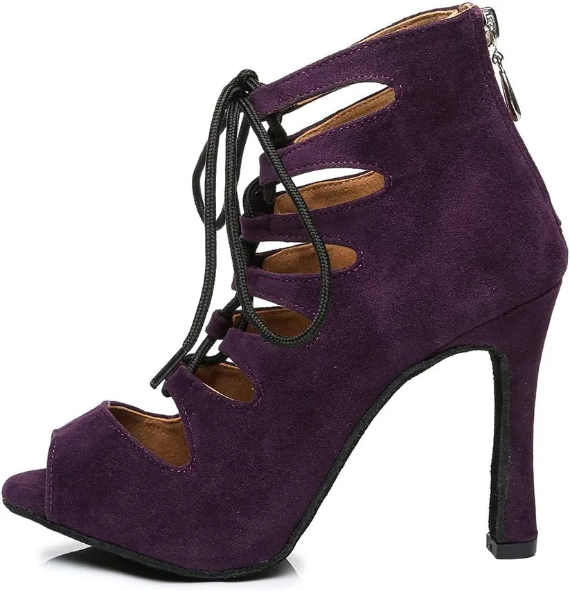 HROYL Women's Open Toe Ankle Dance Boots Latin Salsa Ballrooom Performence Wedding Party Dance Heels,YCL456