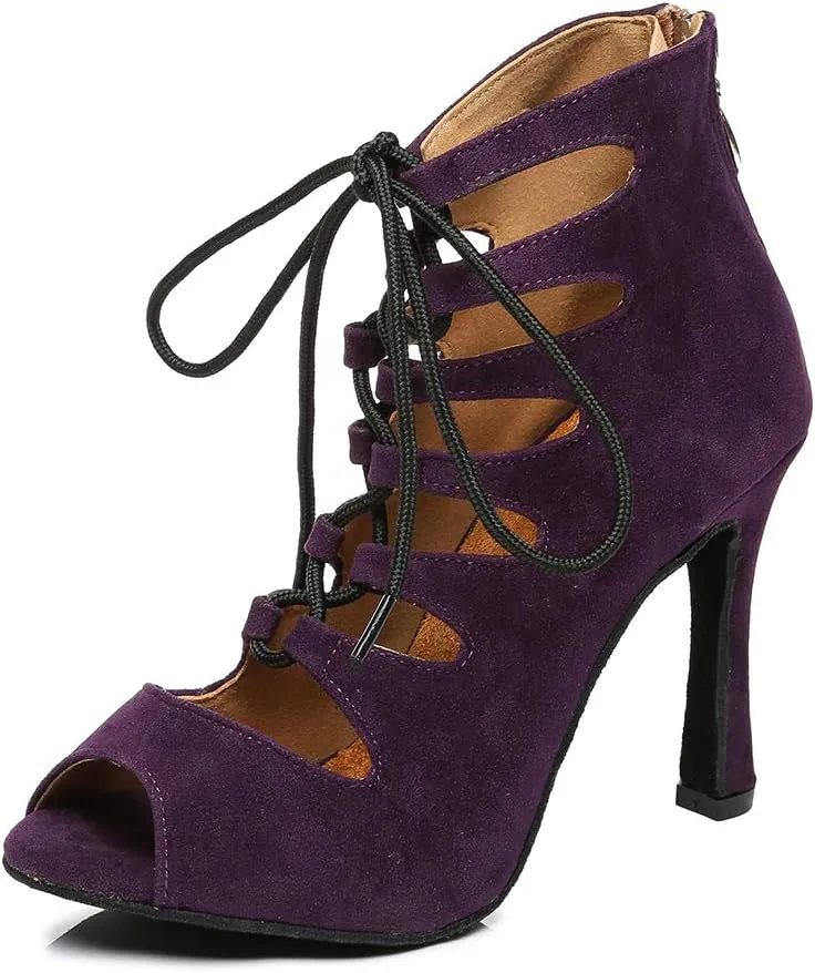HROYL Women's Open Toe Ankle Dance Boots Latin Salsa Ballrooom Performence Wedding Party Dance Heels,YCL456