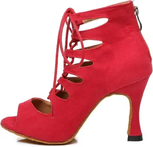 HROYL Women's Open Toe Ankle Dance Boots Latin Salsa Ballrooom Performence Wedding Party Dance Heels,YCL456