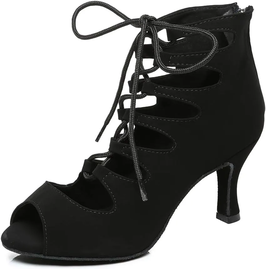 HROYL Women's Open Toe Ankle Dance Boots Latin Salsa Ballrooom Performence Wedding Party Dance Heels,YCL456