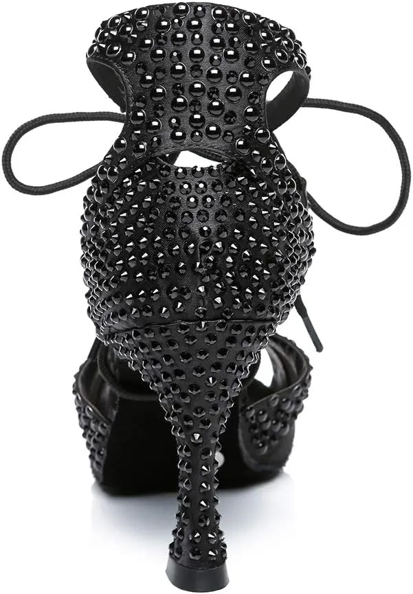 HROYL Women's Rhinestone Ballroom Dance Shoes Latin Salsa Performance Wedding Party Dance Heels,YCL452