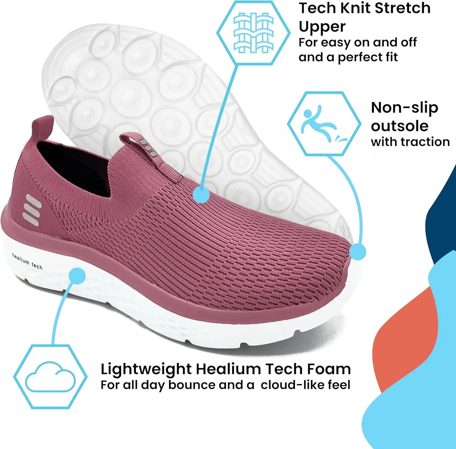 HUHV Tech Knit Unisex Lace-Up and Slip-On Recovery Lifestyle Walking and Athletic Shoe with HEALIUM Foam Lightweight Casual Non-Slip Comfortable Sneaker