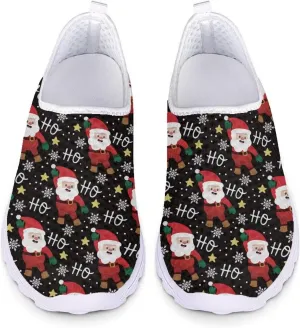 HUIACONG Christmas Black Shoes Santa Claus Sneakers Ho Ho Ho Slip On Walking Shoes Size 9.5 Tennis Trainers for Women Teen Girls Athletic Workout Footwear for Holiday Party Xmas Gifts