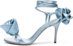 iadore Women's High Heels, 4'' Open Toe Floral Ankle Strappy Lace Up Stiletto Heeled Sandals with Back Flower Party Wedding Date Dress Shoes