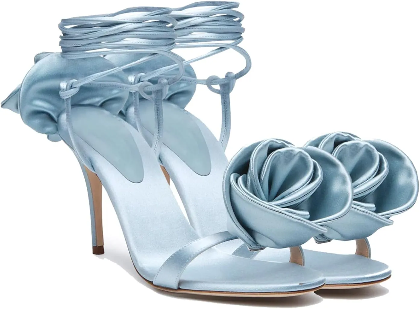iadore Women's High Heels, 4'' Open Toe Floral Ankle Strappy Lace Up Stiletto Heeled Sandals with Back Flower Party Wedding Date Dress Shoes