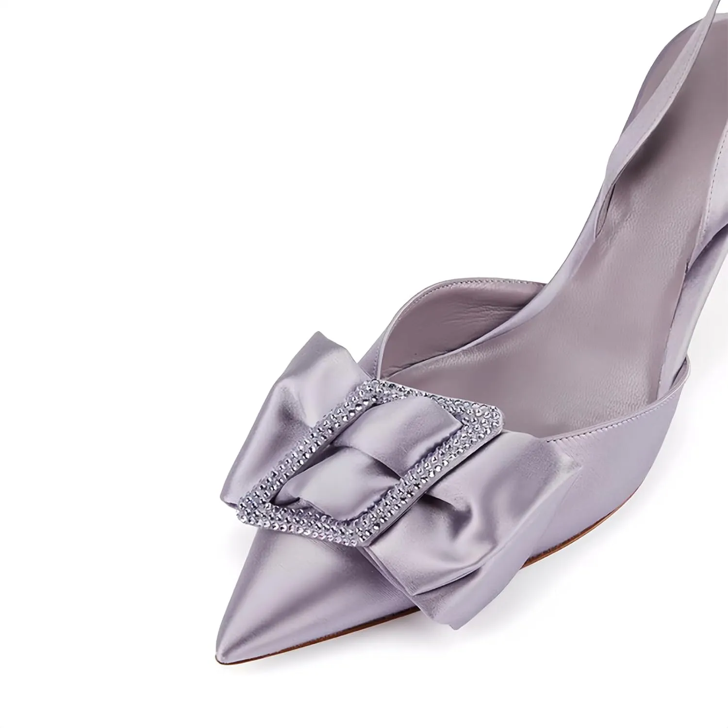 iadore Women's Middle Heel Sandals, 2.4'' Satin Closed Pointed Toe Square Crystal Buckle Bowknot Slip-on Elastic Slingback Pumps Evening Party Dress Shoes