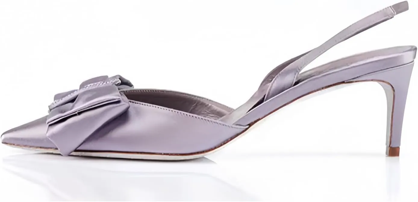 iadore Women's Middle Heel Sandals, 2.4'' Satin Closed Pointed Toe Square Crystal Buckle Bowknot Slip-on Elastic Slingback Pumps Evening Party Dress Shoes