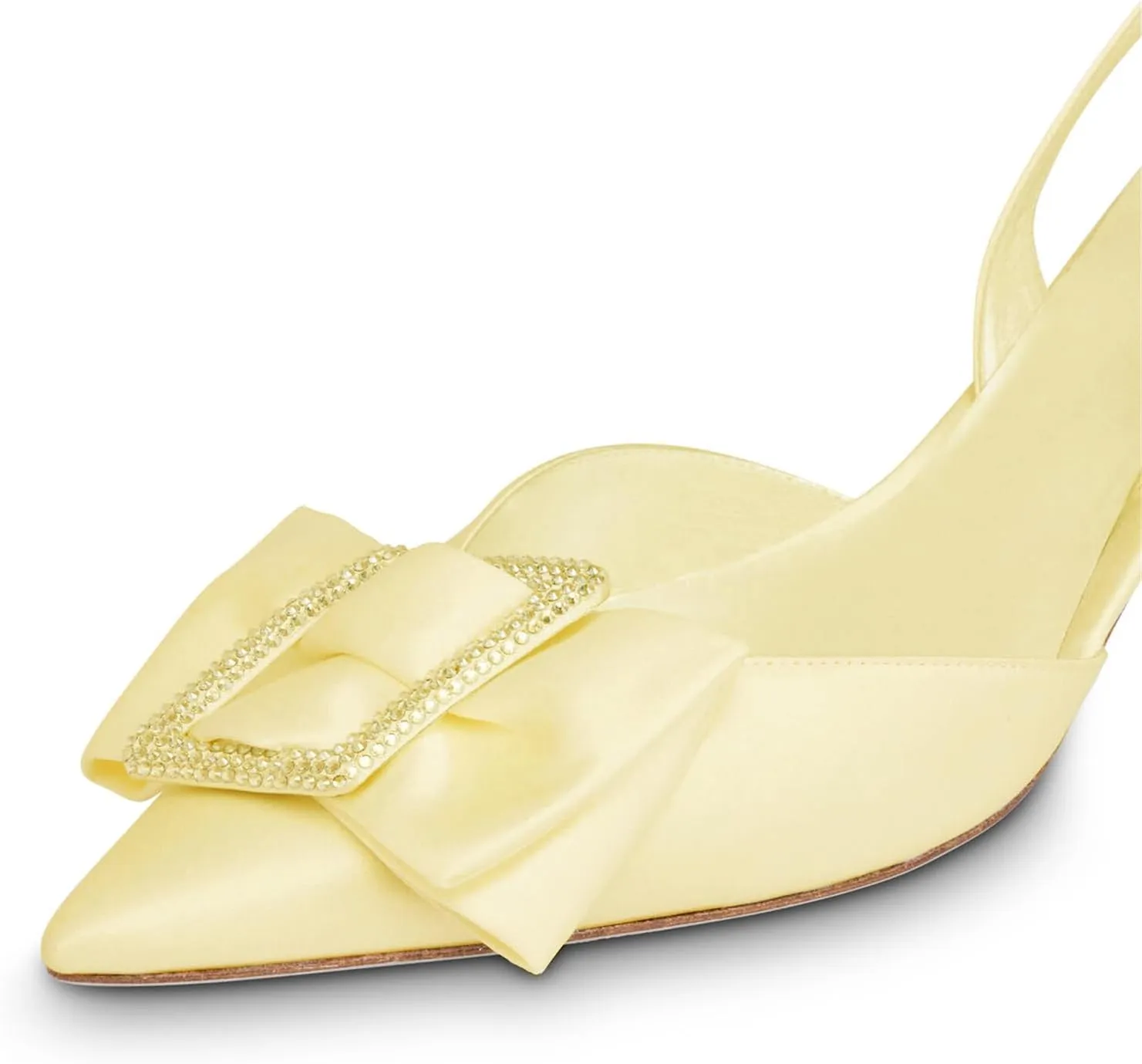 iadore Women's Middle Heel Sandals, 2.4'' Satin Closed Pointed Toe Square Crystal Buckle Bowknot Slip-on Elastic Slingback Pumps Evening Party Dress Shoes