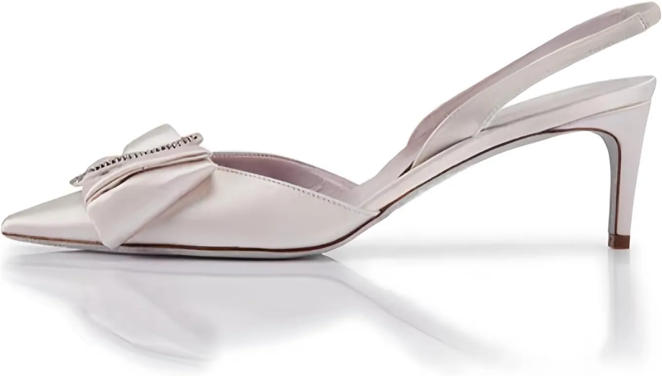 iadore Women's Middle Heel Sandals, 2.4'' Satin Closed Pointed Toe Square Crystal Buckle Bowknot Slip-on Elastic Slingback Pumps Evening Party Dress Shoes