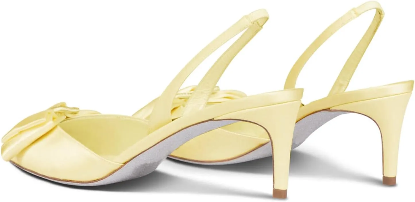 iadore Women's Middle Heel Sandals, 2.4'' Satin Closed Pointed Toe Square Crystal Buckle Bowknot Slip-on Elastic Slingback Pumps Evening Party Dress Shoes