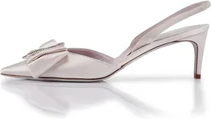 iadore Women's Middle Heel Sandals, 2.4'' Satin Closed Pointed Toe Square Crystal Buckle Bowknot Slip-on Elastic Slingback Pumps Evening Party Dress Shoes