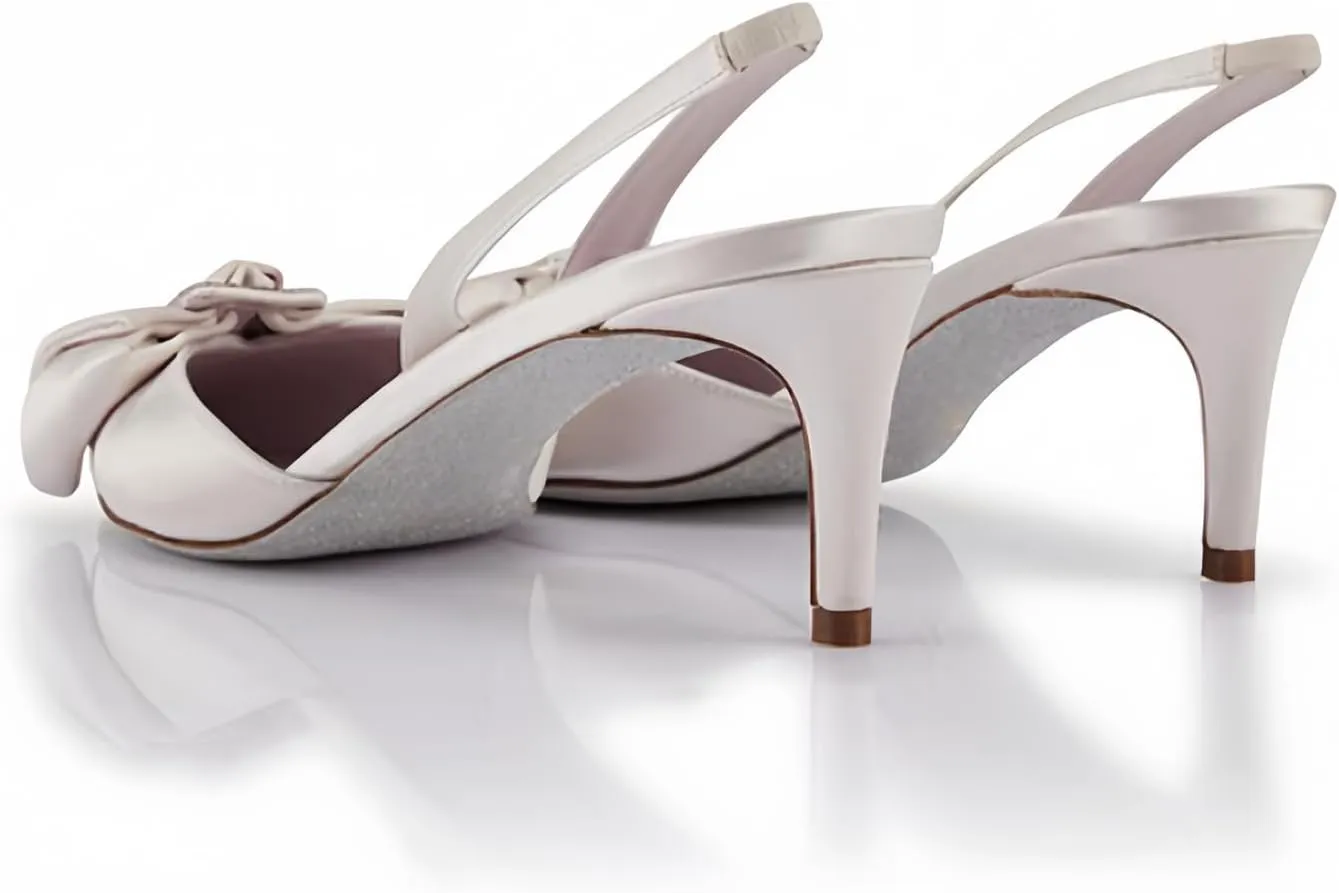 iadore Women's Middle Heel Sandals, 2.4'' Satin Closed Pointed Toe Square Crystal Buckle Bowknot Slip-on Elastic Slingback Pumps Evening Party Dress Shoes