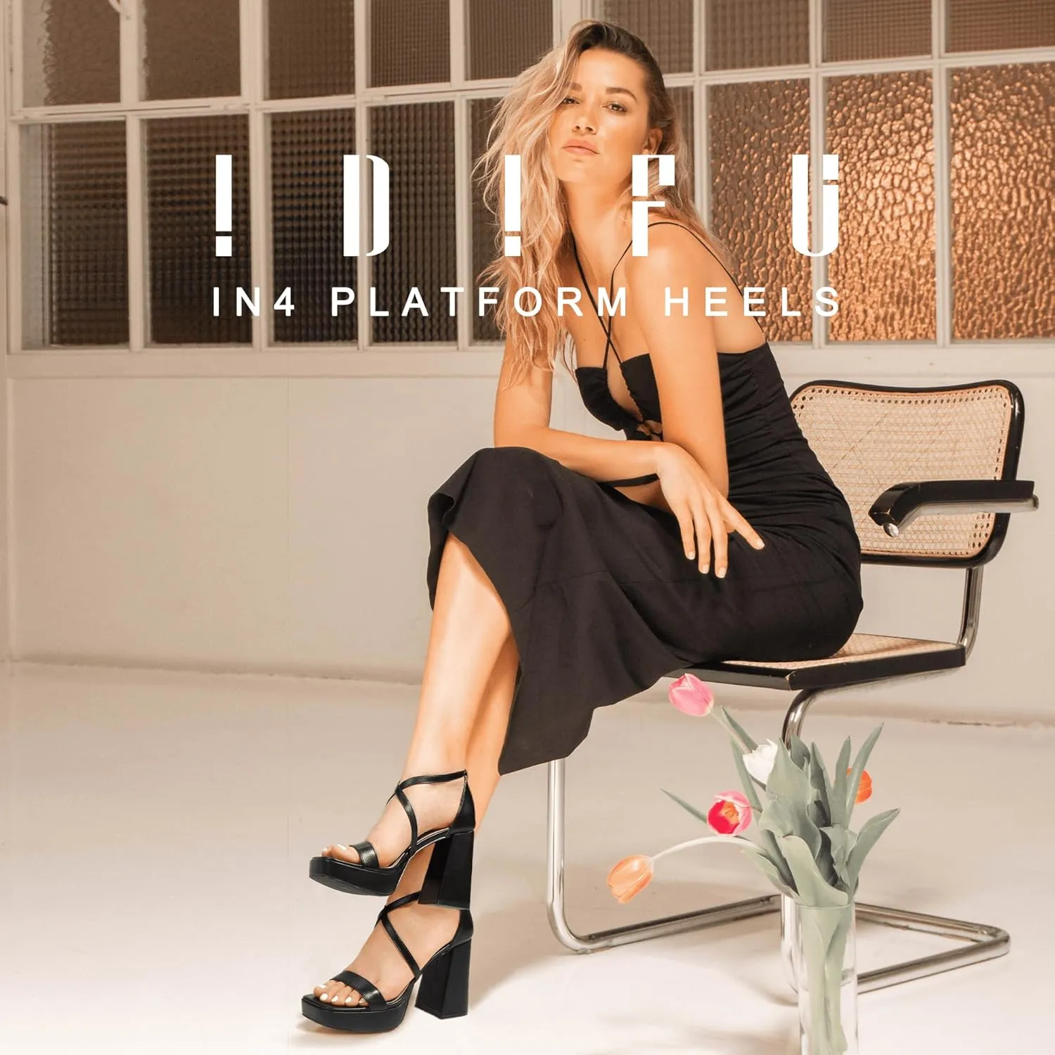 IDIFU IN4 Platform Heels for Women - High Strappy Chunky Block Square Toe Sexy Wedding Dress Shoes - Open Toe Ankle Strap Heeled Sandals - Comfortable Thick Heels - Half Size Larger