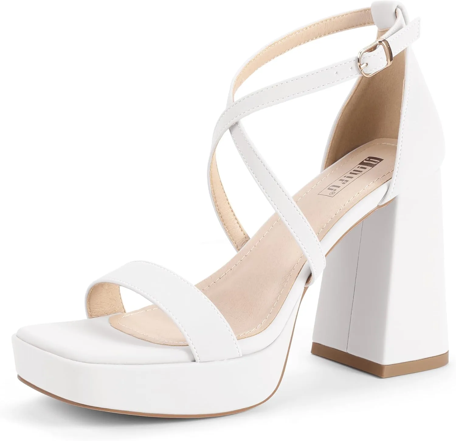 IDIFU IN4 Platform Heels for Women - High Strappy Chunky Block Square Toe Sexy Wedding Dress Shoes - Open Toe Ankle Strap Heeled Sandals - Comfortable Thick Heels - Half Size Larger