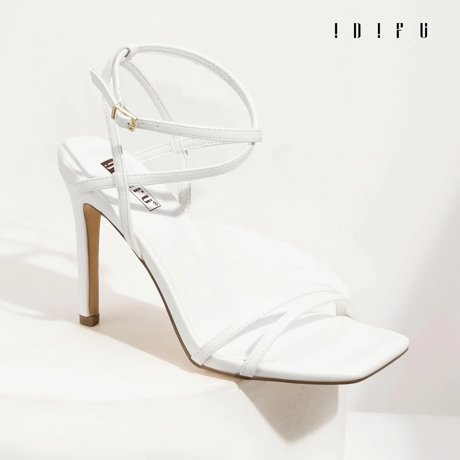 IDIFU IN4 Strappy Heels Stiletto High Heel Square Open Toe Slingback Dress Shoes for Women Adjustable Ankle Strap Heeled Sandals Wedding Prom Bridal Dressy Fashion Trendy Comfortable Skinny Heels