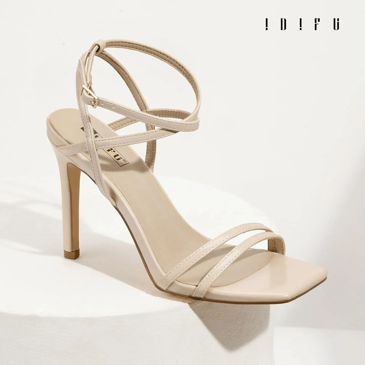 IDIFU IN4 Strappy Heels Stiletto High Heel Square Open Toe Slingback Dress Shoes for Women Adjustable Ankle Strap Heeled Sandals Wedding Prom Bridal Dressy Fashion Trendy Comfortable Skinny Heels