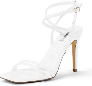 IDIFU IN4 Strappy Heels Stiletto High Heel Square Open Toe Slingback Dress Shoes for Women Adjustable Ankle Strap Heeled Sandals Wedding Prom Bridal Dressy Fashion Trendy Comfortable Skinny Heels