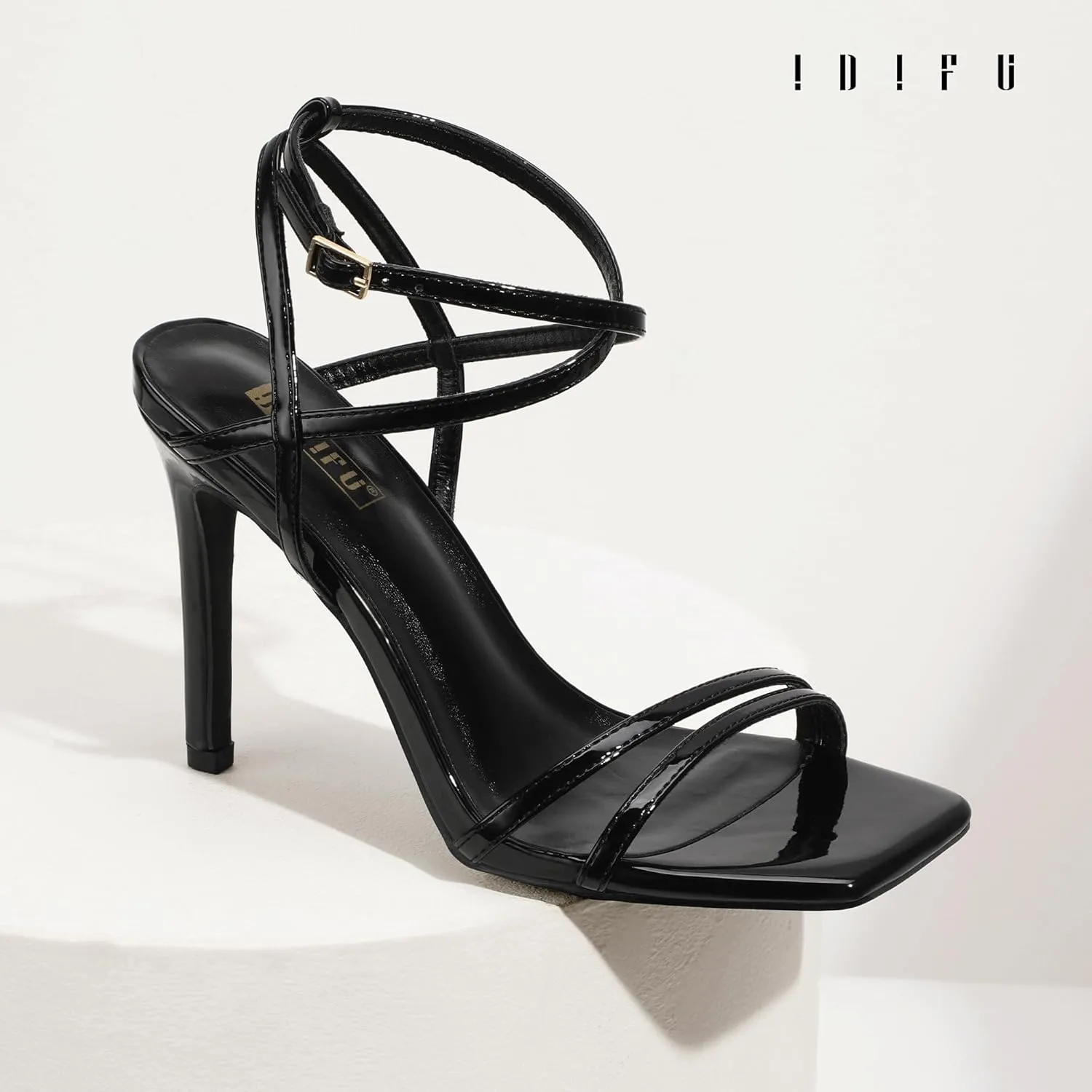 IDIFU IN4 Strappy Heels Stiletto High Heel Square Open Toe Slingback Dress Shoes for Women Adjustable Ankle Strap Heeled Sandals Wedding Prom Bridal Dressy Fashion Trendy Comfortable Skinny Heels