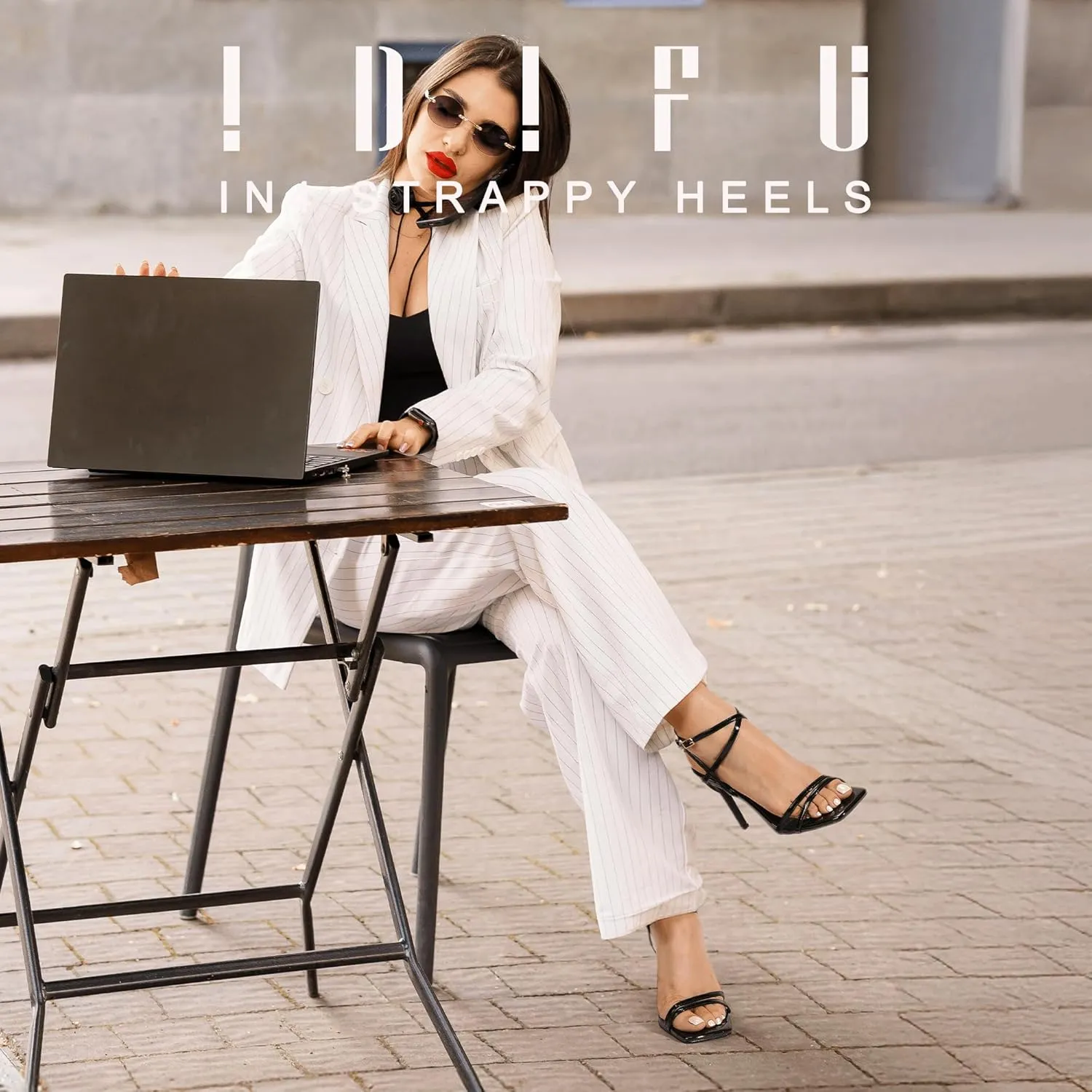 IDIFU IN4 Strappy Heels Stiletto High Heel Square Open Toe Slingback Dress Shoes for Women Adjustable Ankle Strap Heeled Sandals Wedding Prom Bridal Dressy Fashion Trendy Comfortable Skinny Heels