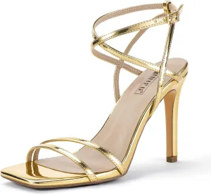 IDIFU IN4 Strappy Heels Stiletto High Heel Square Open Toe Slingback Dress Shoes for Women Adjustable Ankle Strap Heeled Sandals Wedding Prom Bridal Dressy Fashion Trendy Comfortable Skinny Heels