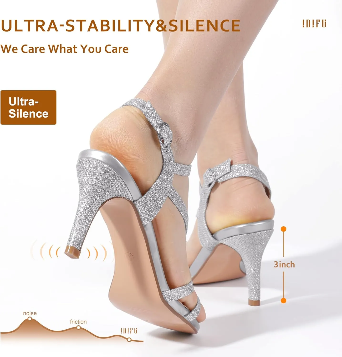 IDIFU Women's Black Nude White Silver Heels for Women Dress Kitten Heels Strappy Open Toe Heels Sandals Wedding Evening Party Shoes for Women Ladies Bridal