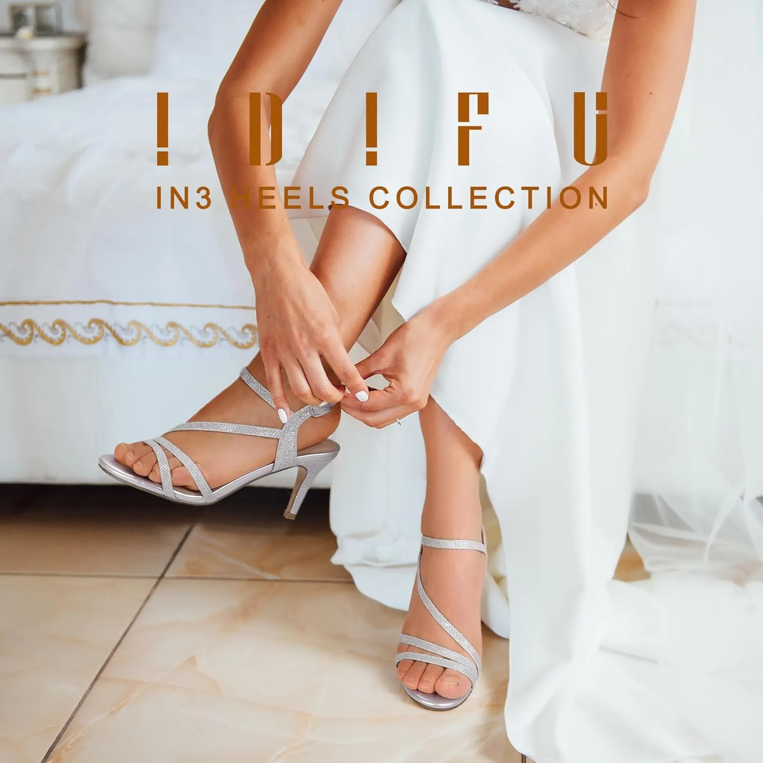 IDIFU Women's Black Nude White Silver Heels for Women Dress Kitten Heels Strappy Open Toe Heels Sandals Wedding Evening Party Shoes for Women Ladies Bridal