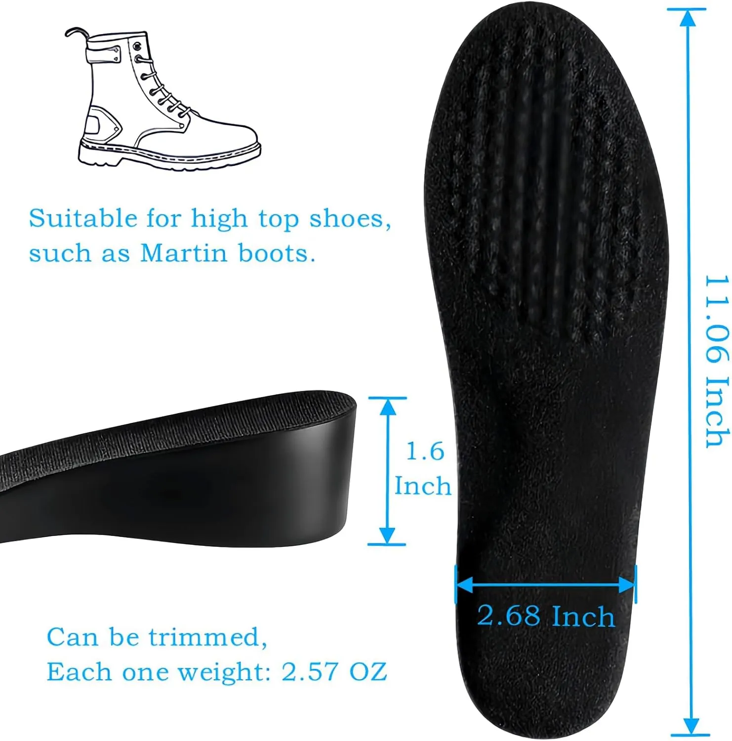 Insole Height Increase Men,Shoe Heel Lifts Men for Women,Orthopedic Highpads,Mens Height Increasing Insoles,Height Booster,Brandone Height Insoles 2.0,Rizzsoles (11.06''Lx1.6''UP) (1Pair)