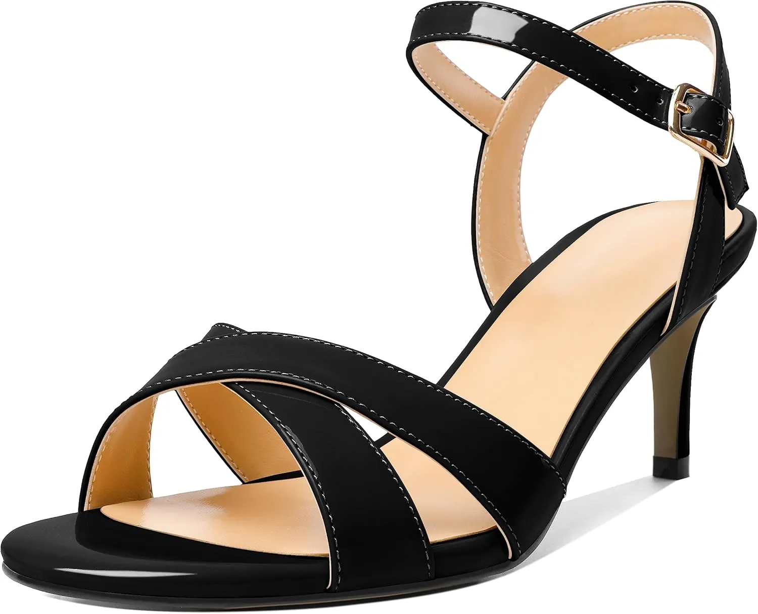 Joseywade Women's Heeled Sandals Strappy Low Kitten Heels Crisscross Open Round Toe Heels 2.5'' Adjustable Ankle Strap Shoes