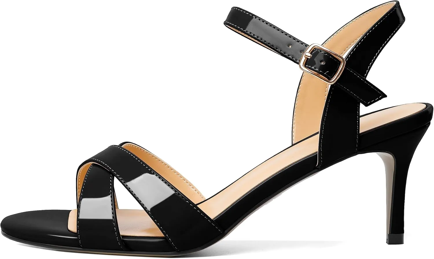 Joseywade Women's Heeled Sandals Strappy Low Kitten Heels Crisscross Open Round Toe Heels 2.5'' Adjustable Ankle Strap Shoes