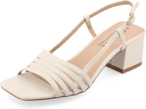 Journee Womens Strappy Buckle Sling Back Covered Block Heel Open Square Toe Shayana Comfort Foam Sandals