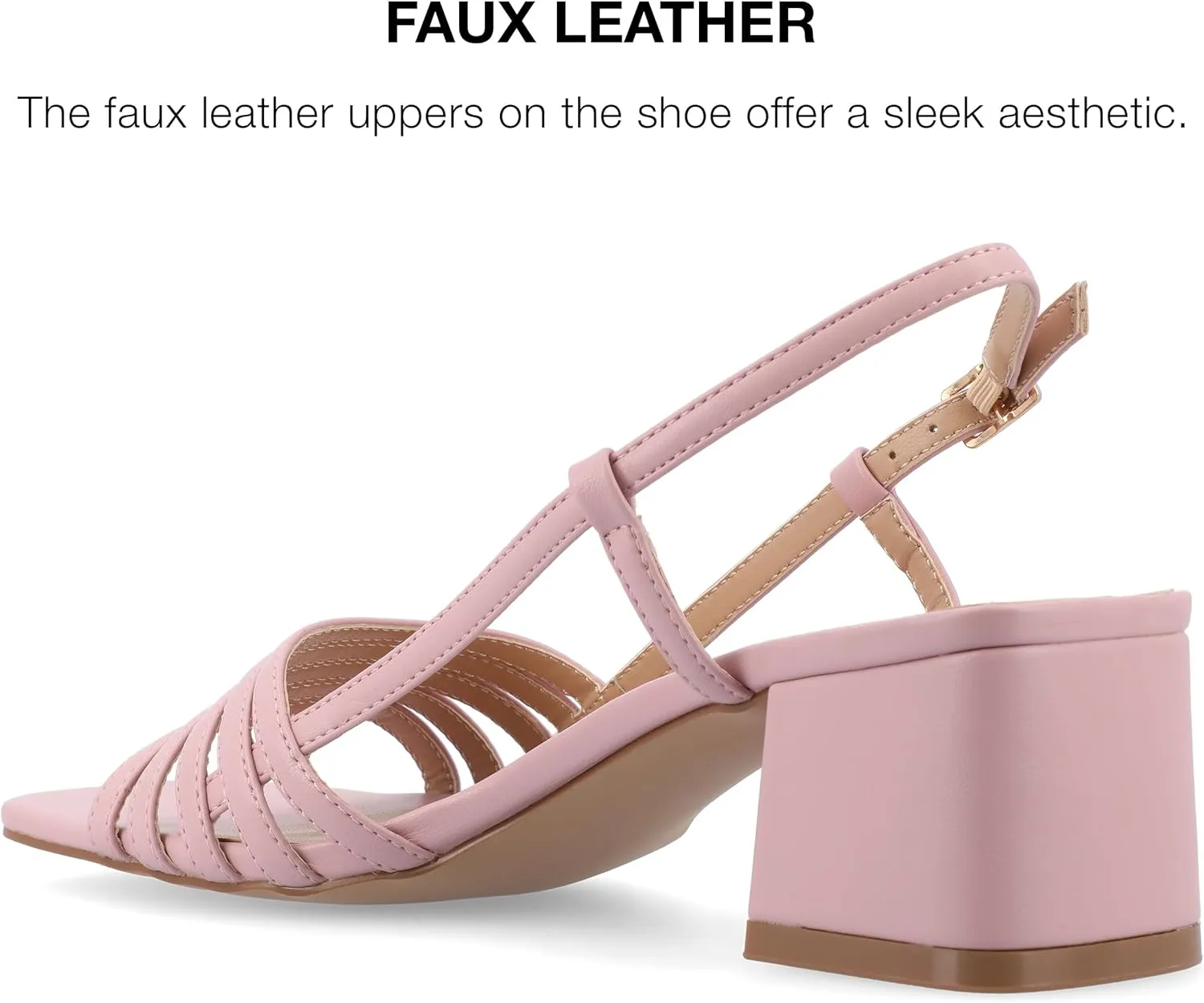 Journee Womens Strappy Buckle Sling Back Covered Block Heel Open Square Toe Shayana Comfort Foam Sandals