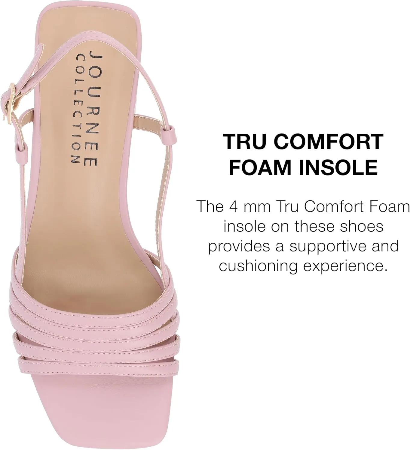 Journee Womens Strappy Buckle Sling Back Covered Block Heel Open Square Toe Shayana Comfort Foam Sandals