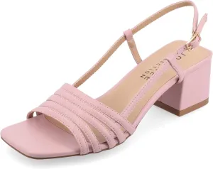 Journee Womens Strappy Buckle Sling Back Covered Block Heel Open Square Toe Shayana Comfort Foam Sandals